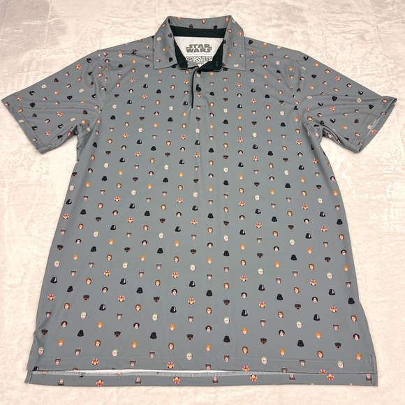 RSVLTS X Star Wars Polo Shirt Mens L Geometric Heads BRKFST Performance Golf - Picture 1 of 7